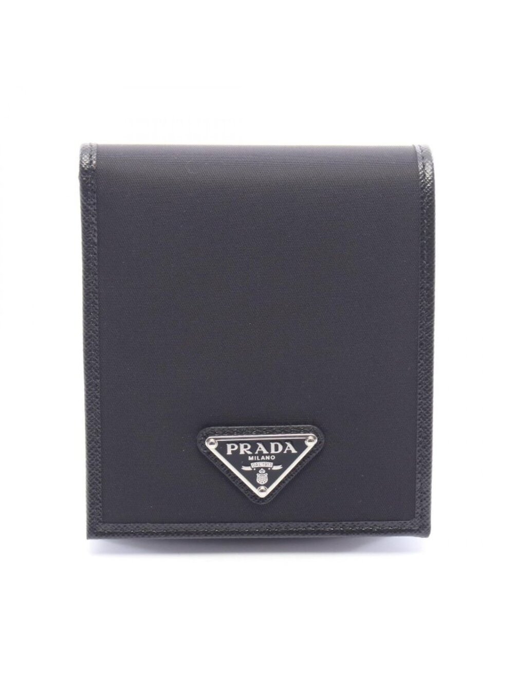 Prada Bifold Wallet Sasaffiano Metal Black Nylon Saffiano Leather Triangle Logo